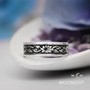 Sterling Silver Morning Glory Flower Wide Wedding Band | Moonkist Designs