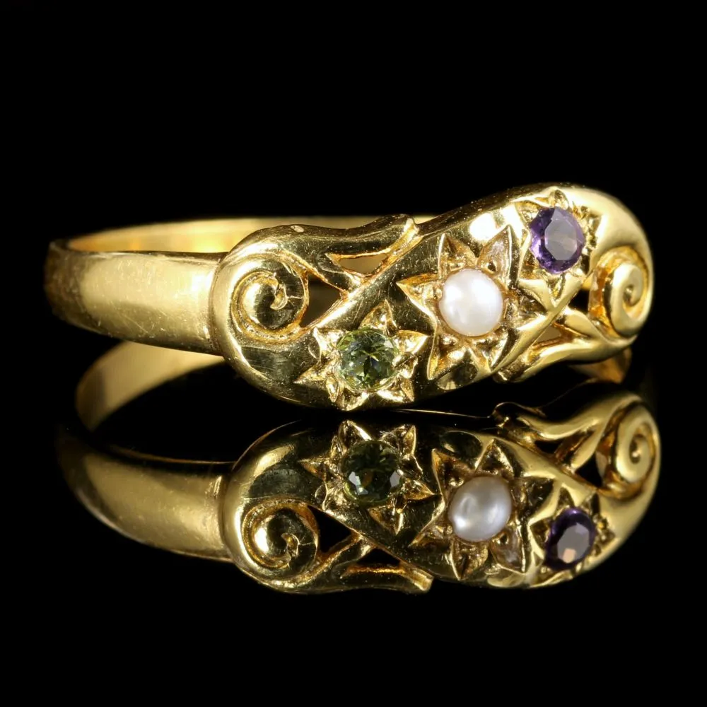 Suffragette Ring Pearl Amethyst Peridot 18Ct Gold On Silver