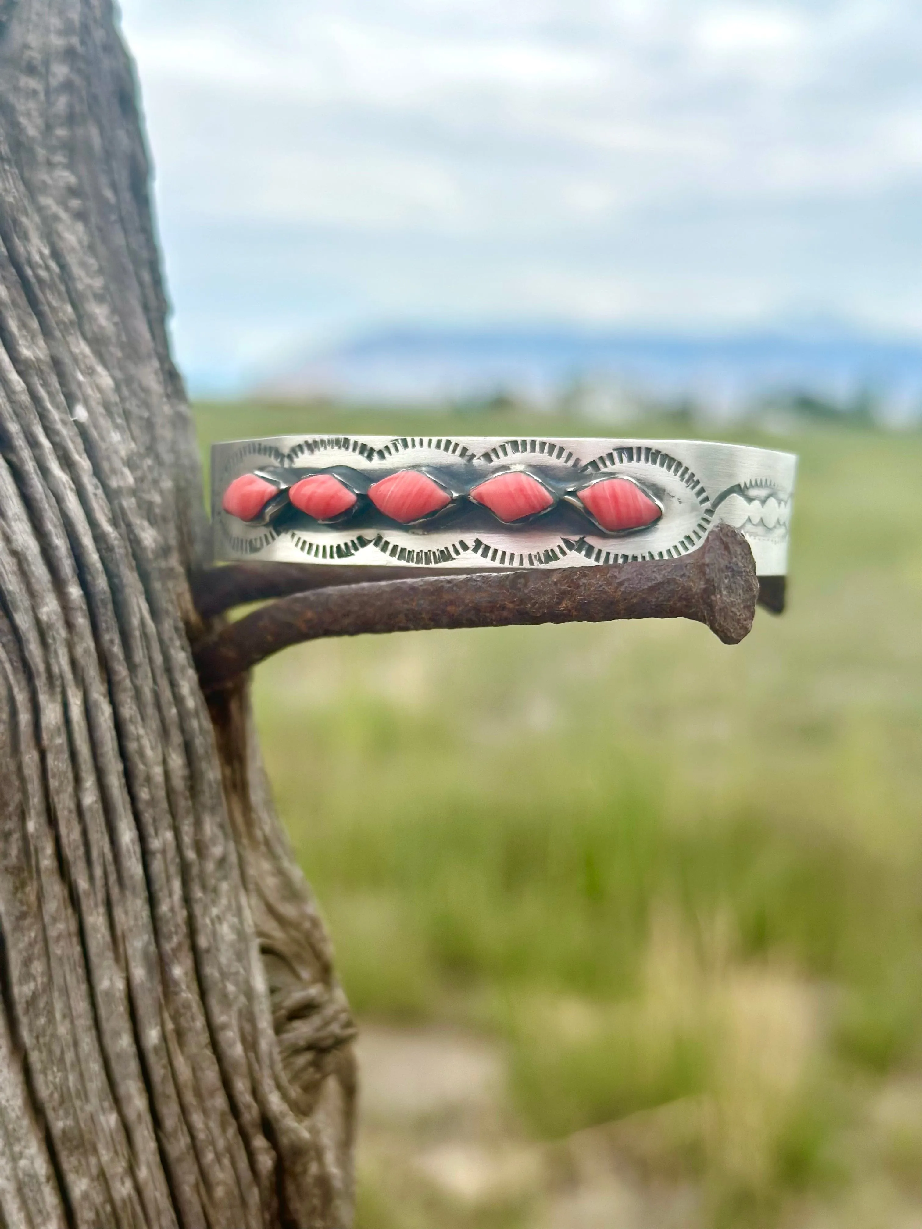 The Coulee Sterling Silver & Coral Southwest Cuff Bracelet