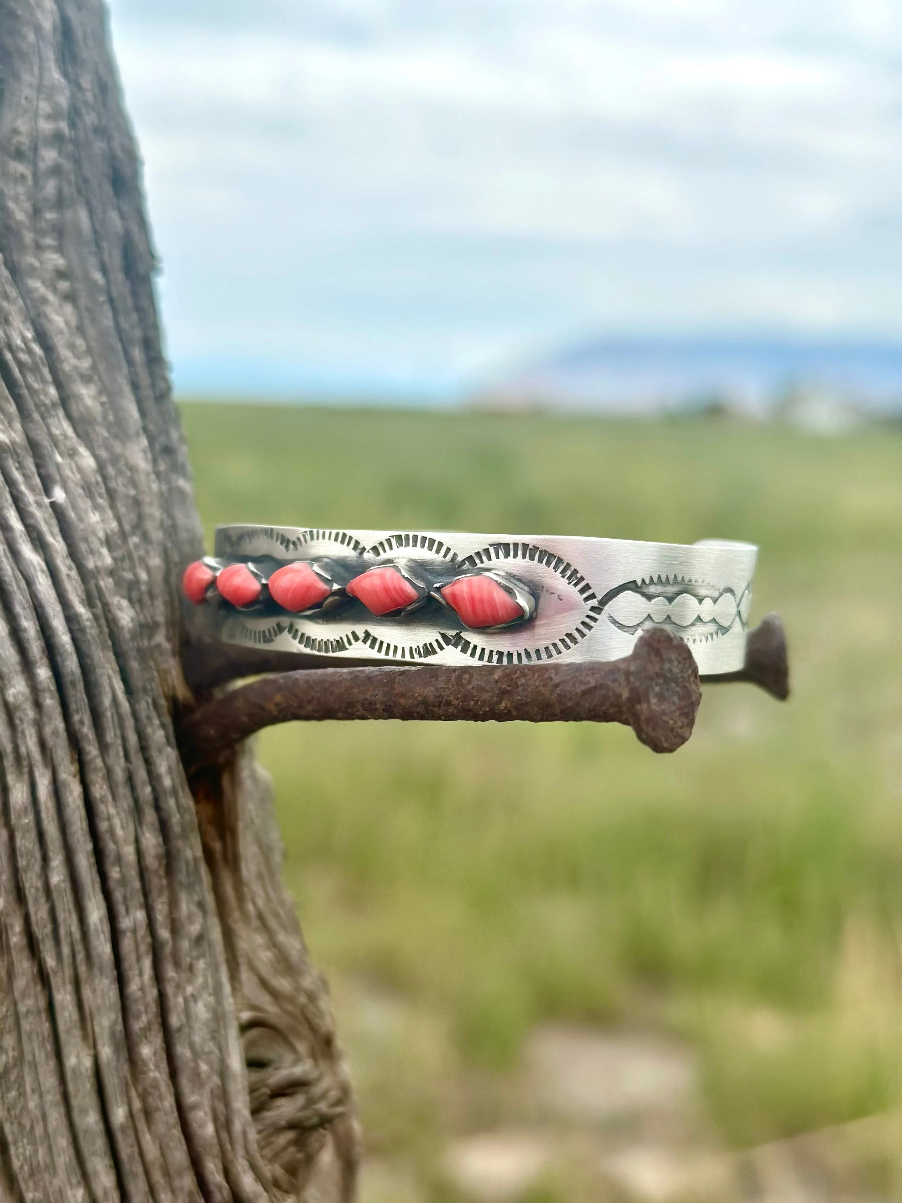 The Coulee Sterling Silver & Coral Southwest Cuff Bracelet