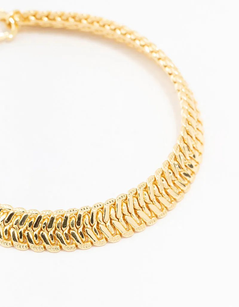 Thick Gold Plated Herringbone Bracelet