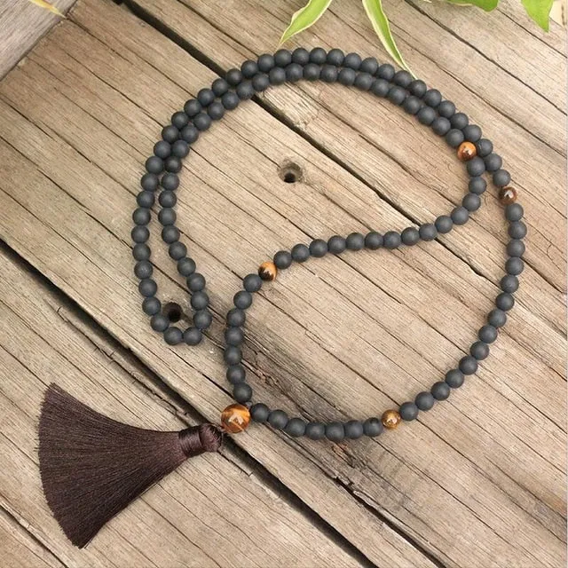 Tigers Eye & Black Onyx Bracelet/Necklace/Mala Set