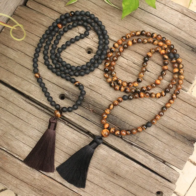 Tigers Eye & Black Onyx Bracelet/Necklace/Mala Set