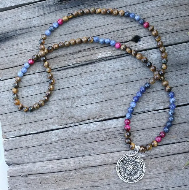 Tigers Eye & Sodalite Bracelet/Necklace with Charm/Mala Set