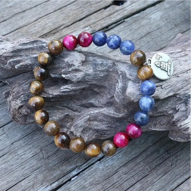 Tigers Eye & Sodalite Bracelet/Necklace with Charm/Mala Set