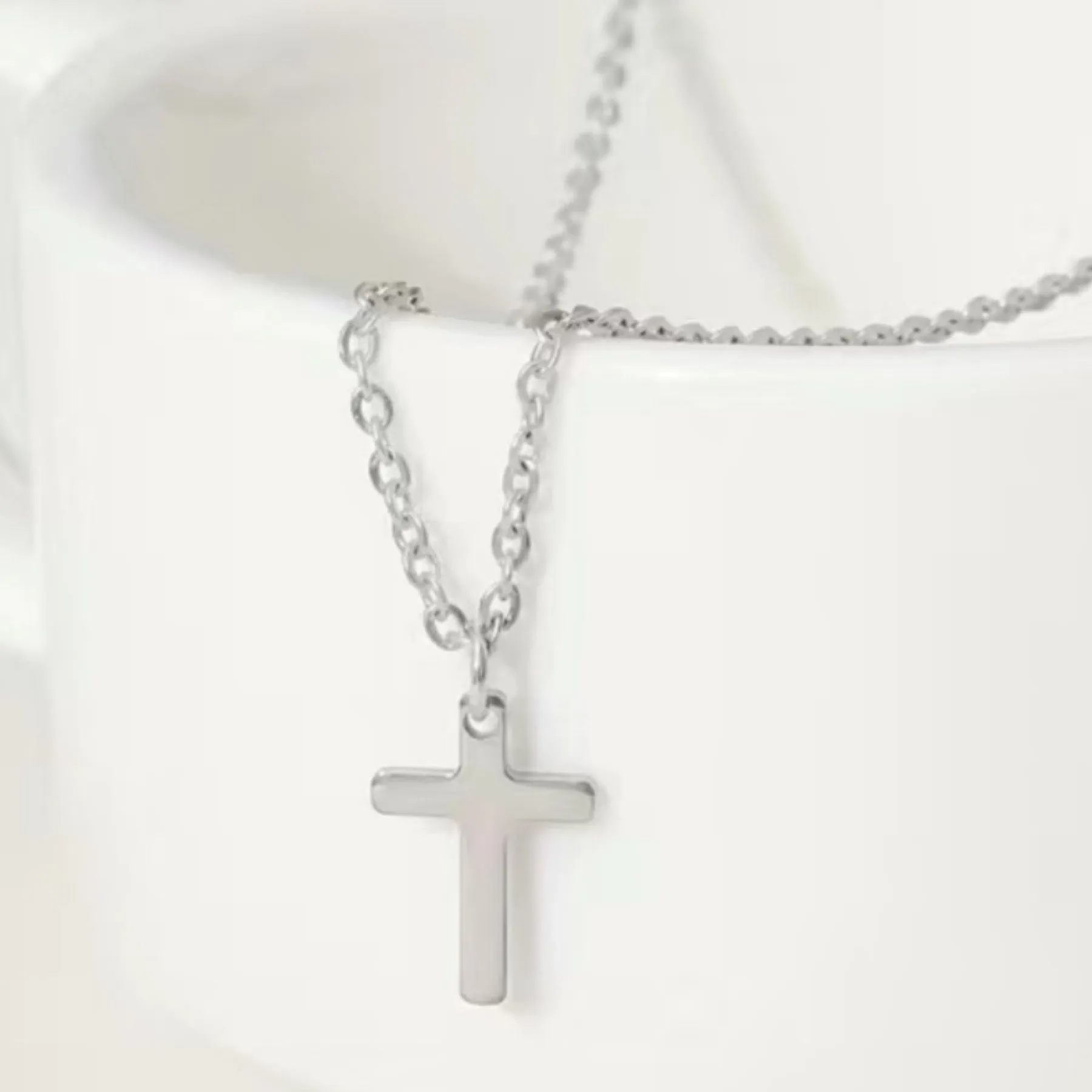 Tiny Simple Minimalist Silver Cross Necklace