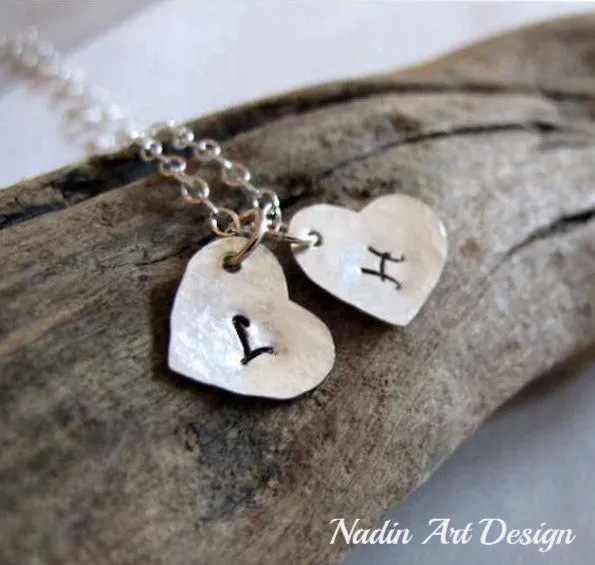 Two Heart Charms Initial Necklace