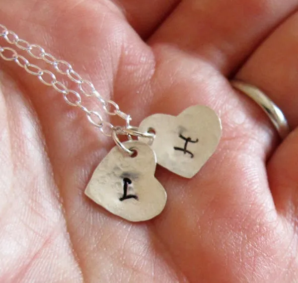 Two Heart Charms Initial Necklace