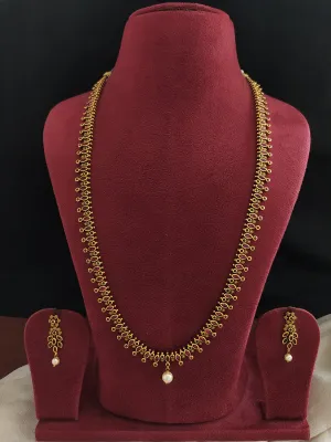 Unveiling Timeless Elegance Ruby & Green Kemp Stone Antique Long Haram Set