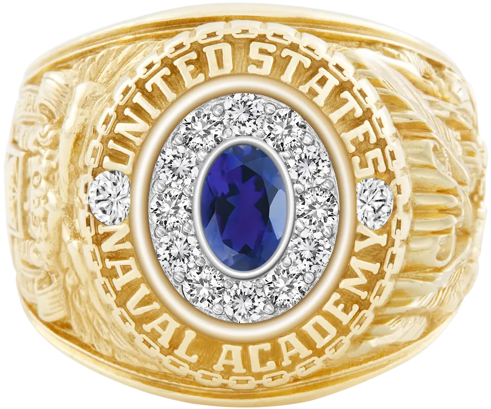 USNA Class Ring Mod™ with Iolite Centerpiece and Diamond Dividers