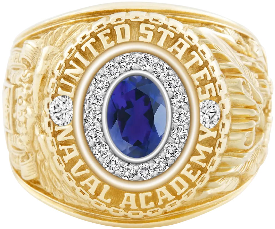 USNA Class Ring Mod™ with Iolite Centerpiece and Diamond Dividers