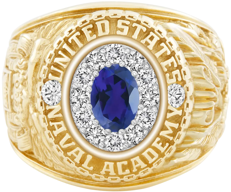 USNA Class Ring Mod™ with Iolite Centerpiece and Diamond Dividers