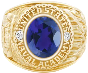 USNA Class Ring Mod™ with Iolite Centerpiece and Diamond Dividers