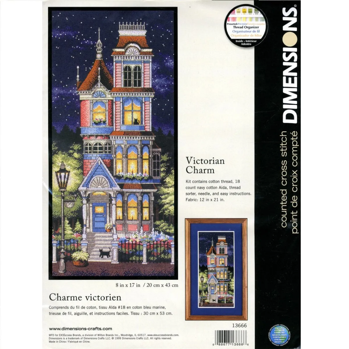 VICTORIAN CHARM, Counted Cross Stitch Kit, 18 count navy cotton Aida, DIMENSIONS (13666)