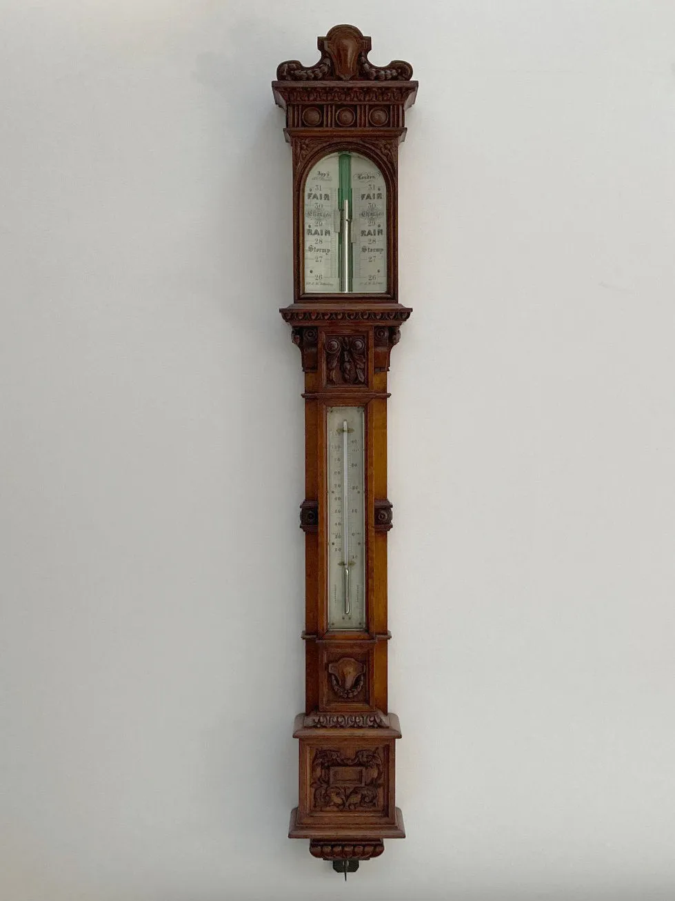 Victorian Golden Oak Stick Barometer by Alfred Apps 433 The Strand London