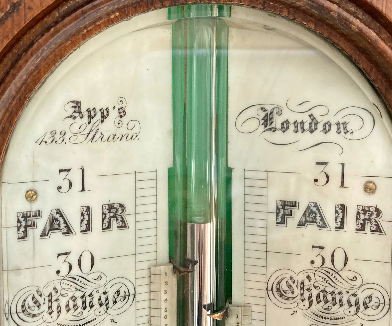 Victorian Golden Oak Stick Barometer by Alfred Apps 433 The Strand London