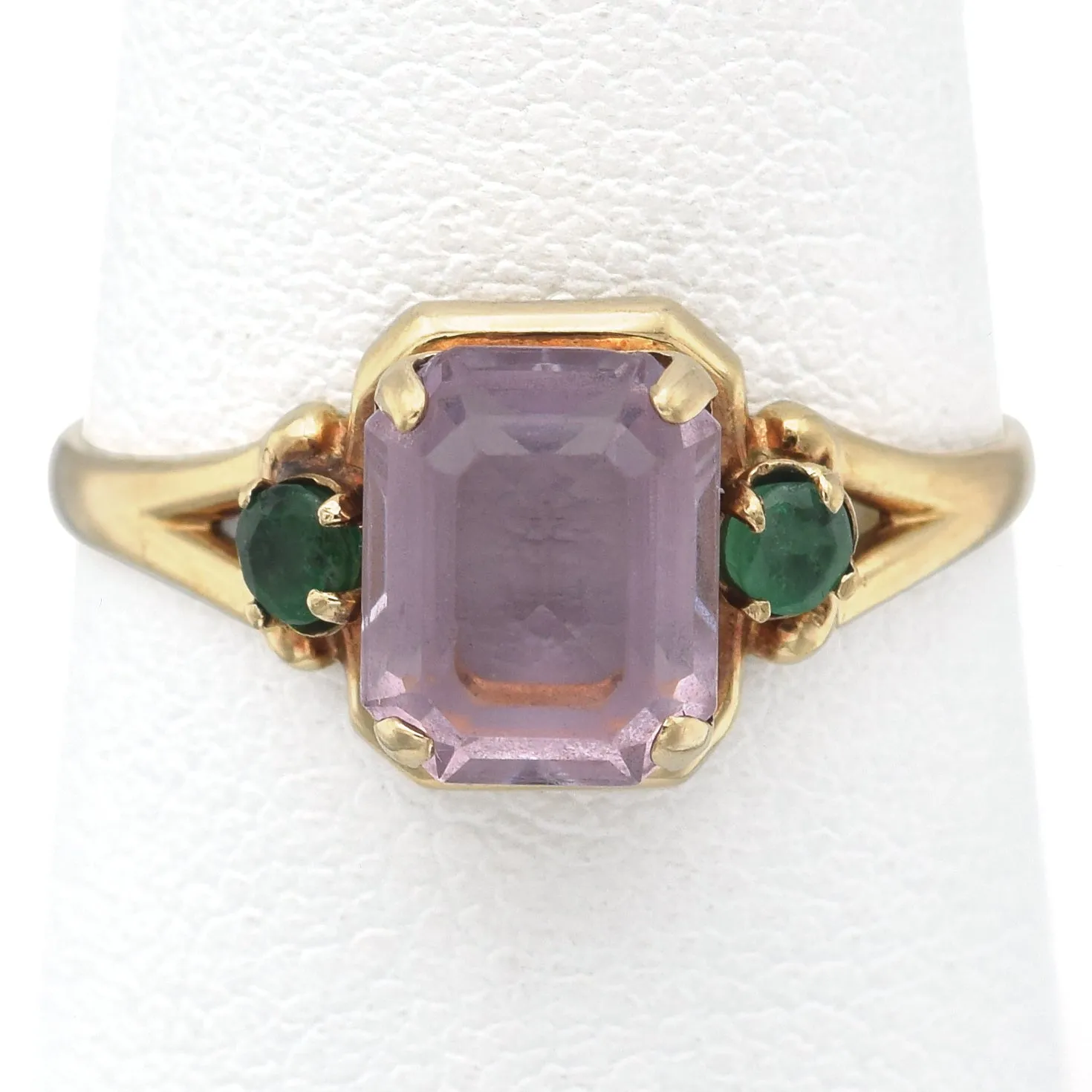 Vintage 10K Yellow Gold Iolite & Emerald Band Ring Size 7