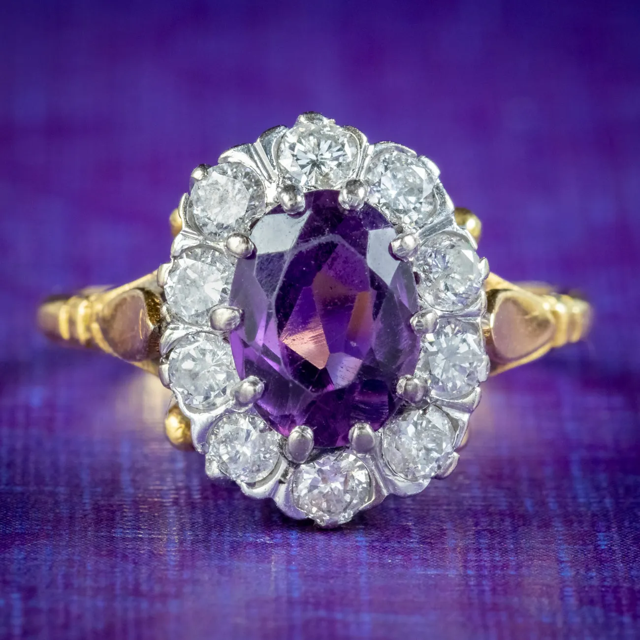 Vintage Amethyst Diamond Cluster Ring Dated 1976