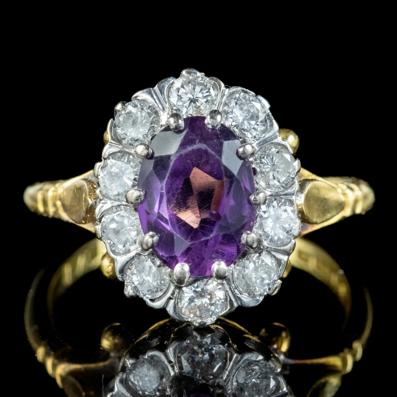 Vintage Amethyst Diamond Cluster Ring Dated 1976