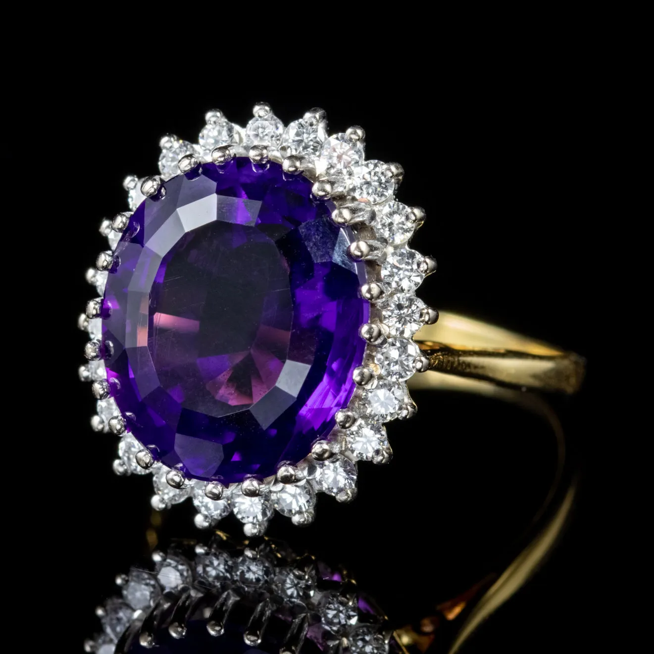 Vintage Amethyst Diamond Ring 18Ct Gold 6Ct Amethyst Circa 1960