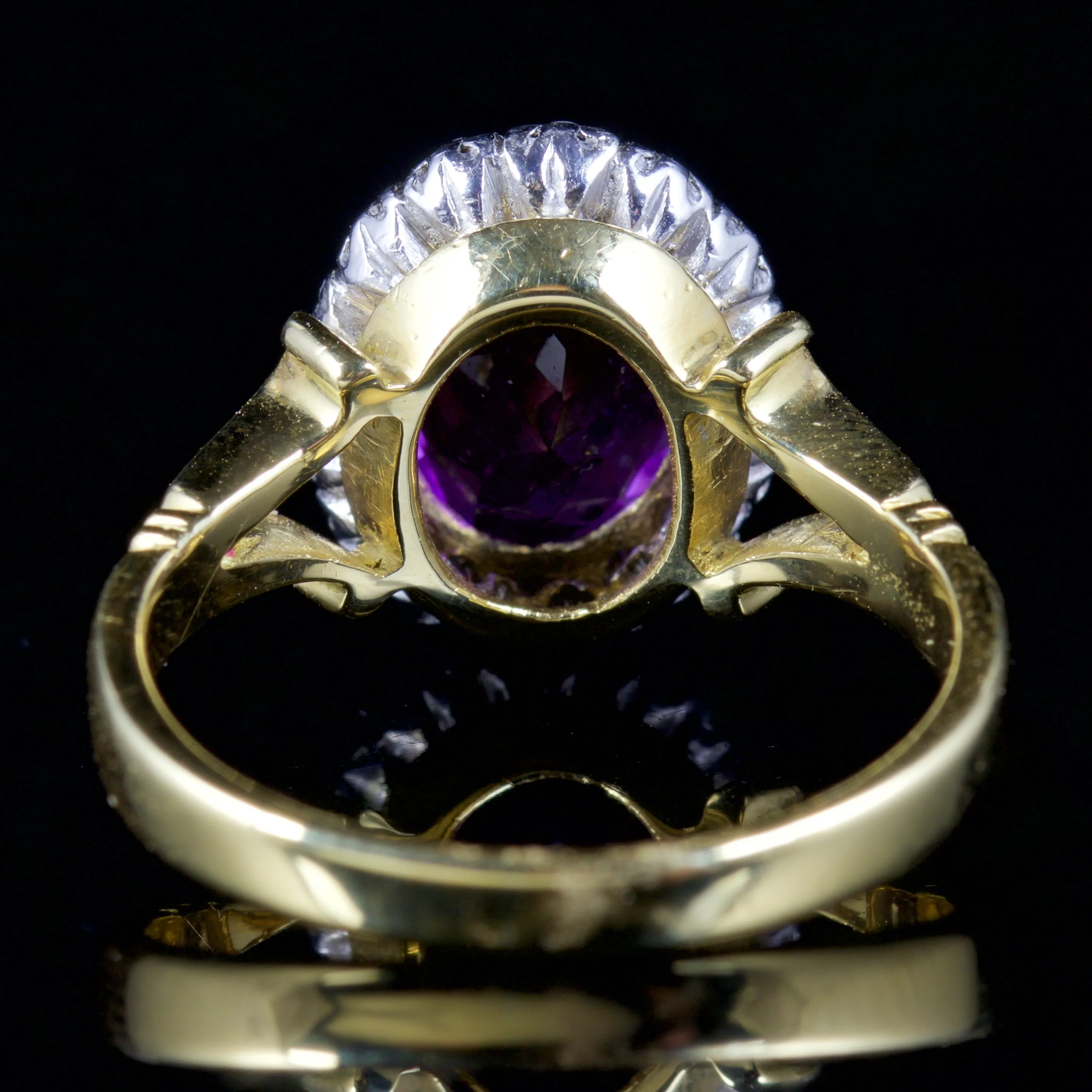 Vintage Amethyst Diamond Ring 18Ct Yellow Gold Dated 1975