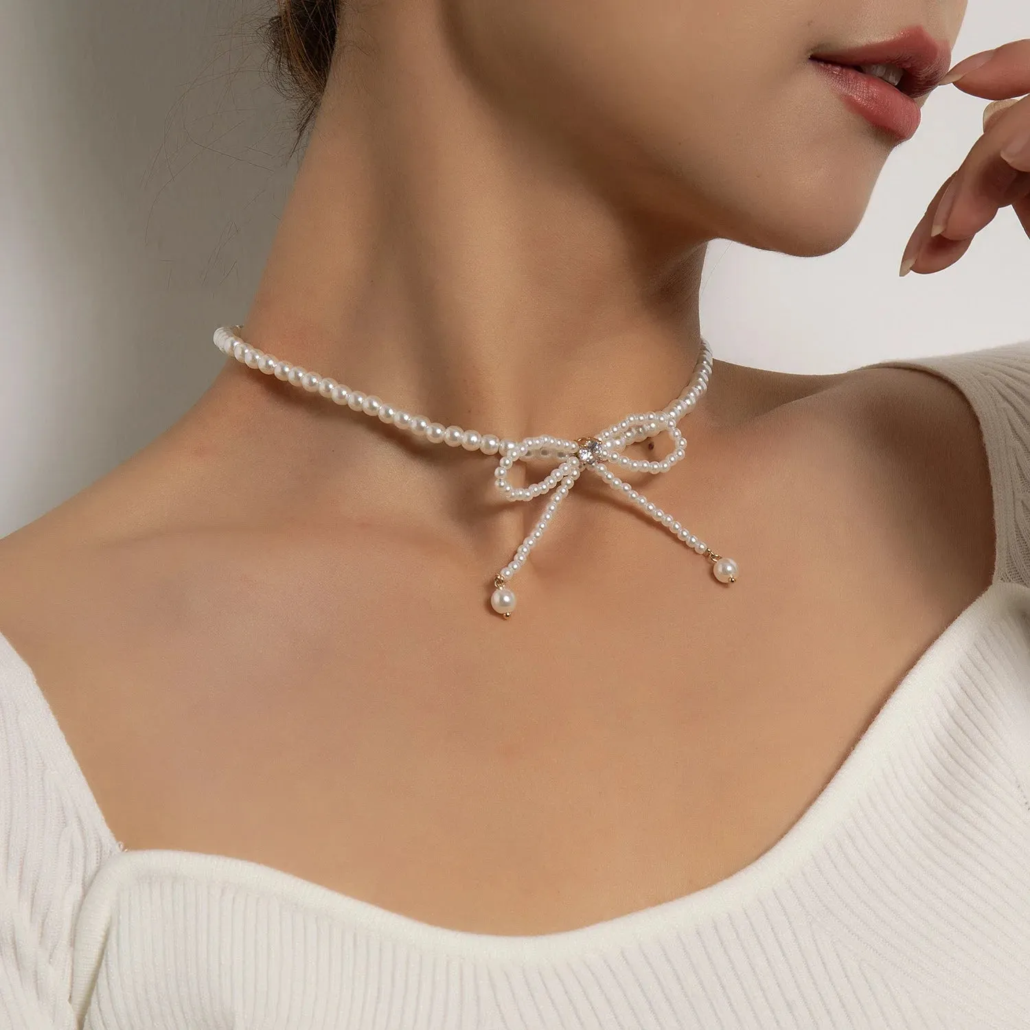 Vintage Style Simple 6MM Pearl Chain Choker Necklace For Women Wedding Love Shell Pendant Necklace Fashion Jewelry Wholesale