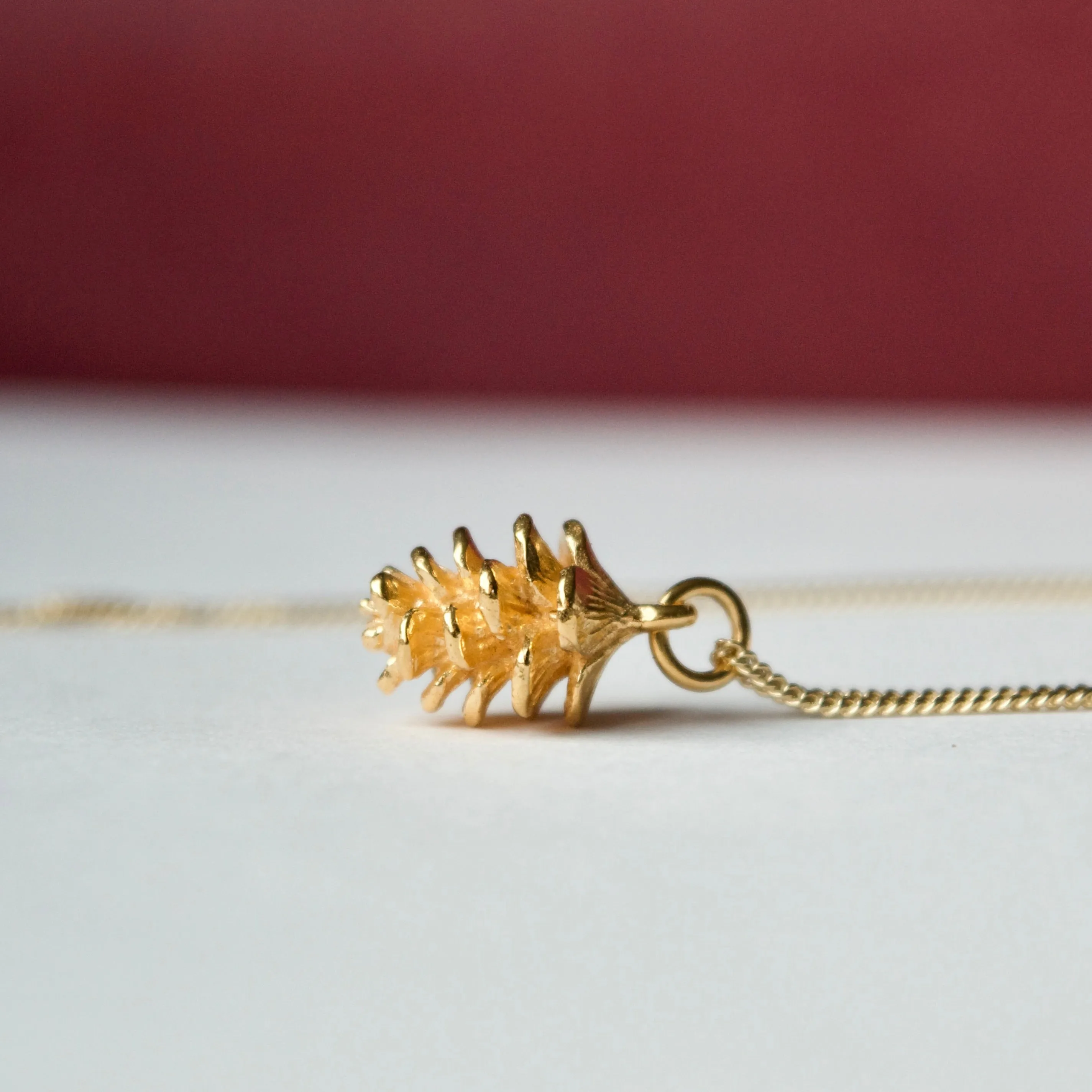 Yellow Gold Tiny Pinecone Charm Necklace