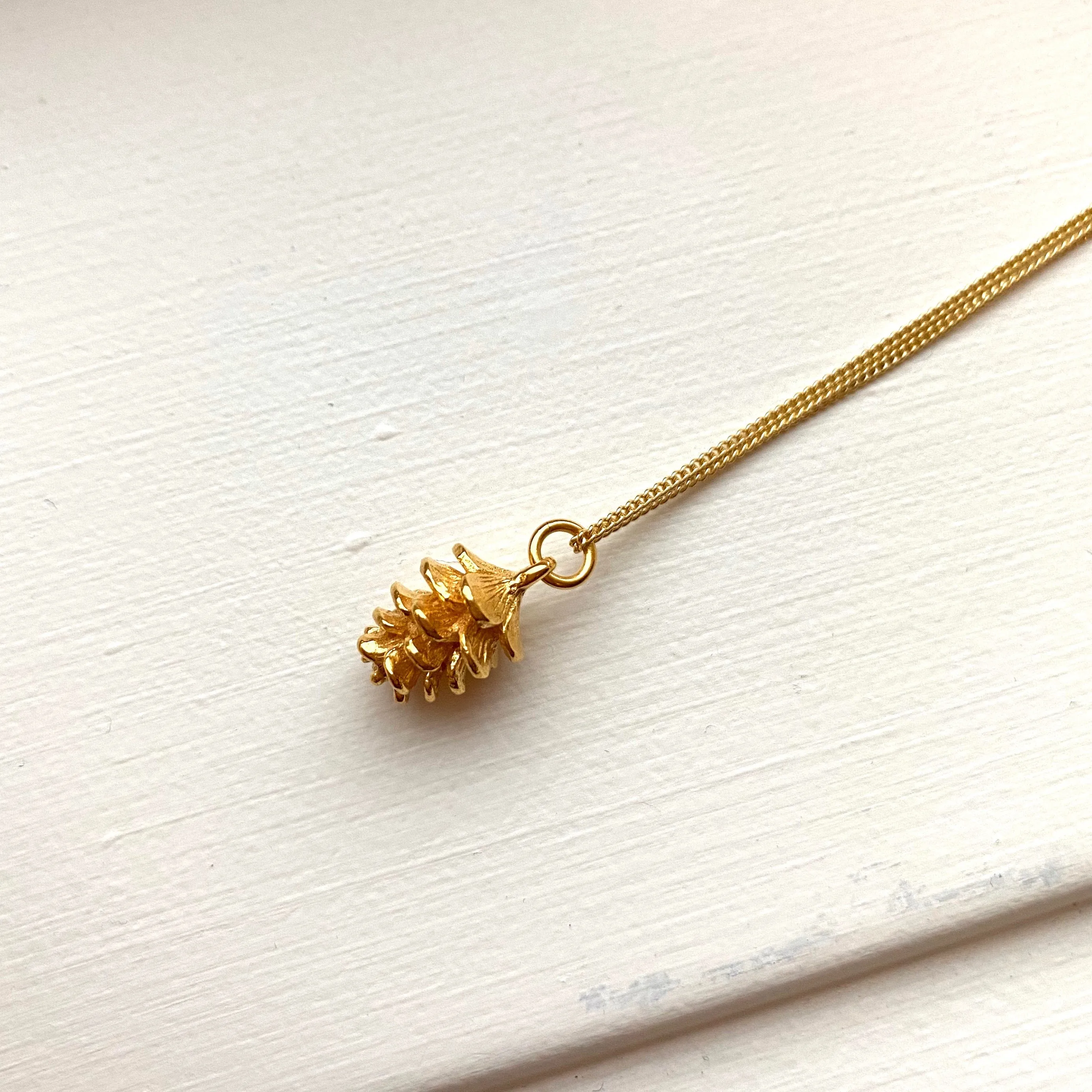 Yellow Gold Tiny Pinecone Charm Necklace